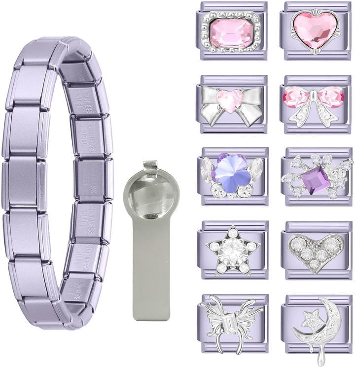 Loozykit Store Italian Charm Bracelet Sets with 1Pcs Start Bracelet,10Pcs Module Charms and Opening Tool DIY Removable Charms Stainless Steel Links Jewelry Gifts - Image 1